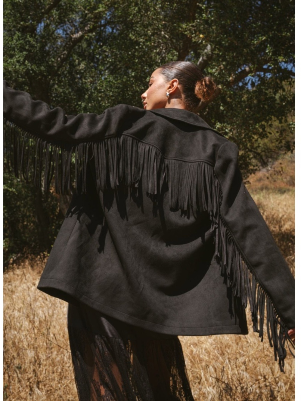 NWT Show Me Your MuMu Black Suede Sierra Fringe Blazer Jacket Small